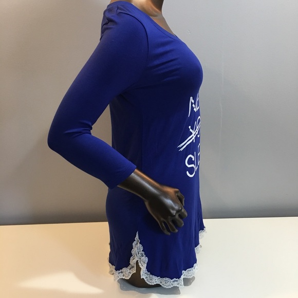 Love Peace Lounge Cobalt Blue Lace Hem Sleep Shirt - Picture 3 of 8